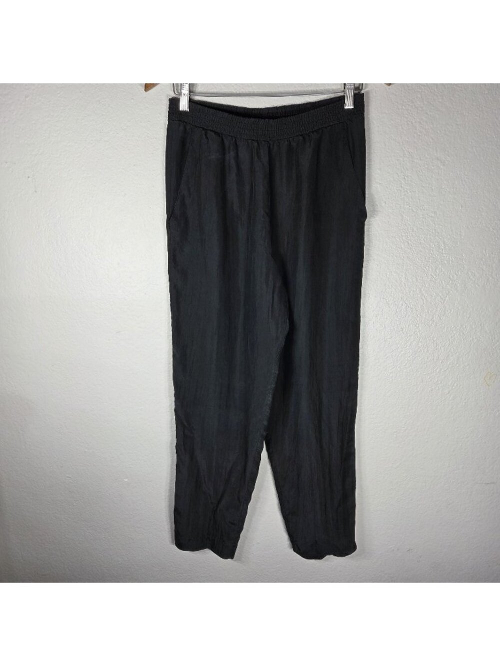 Vintage Sunny Leigh Black 100% Silk Tapered Pants Elastic Waist Size S